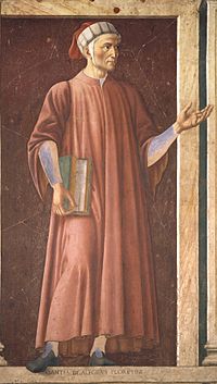 Fresque sur bois de la galerie des Offices é Florence représentant Dante, peint par Andrea del Castagno en 1450.